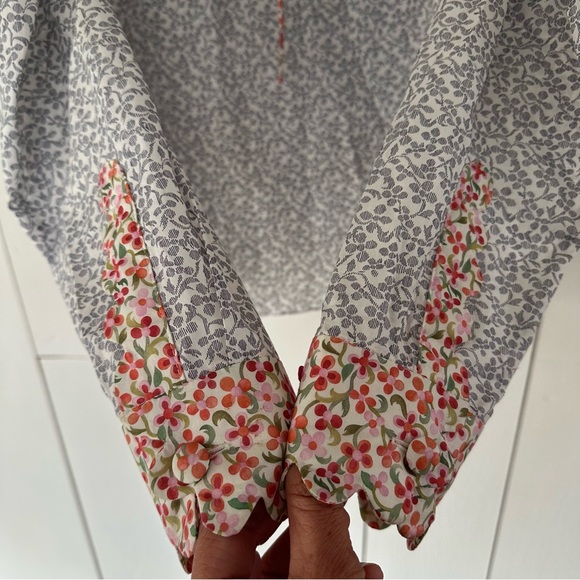 Horror Vacui Floral Blouse Sz M Scalloped Ruffle Collar Spring - Picture 6 of 11